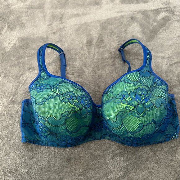 Cacique Intimates Underwire Lace Bra Women's 42DDD 42F Green Blue - Picture 1 of 5